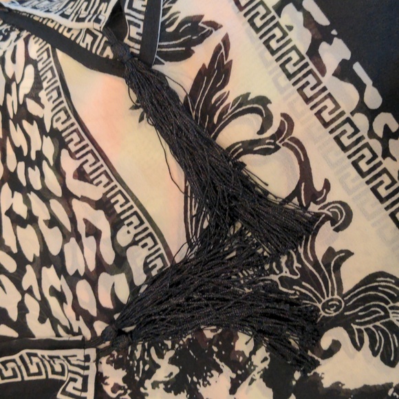 Black and Cream Kimono Summer Beach Cover/ Sz Large - Picture 4 of 11